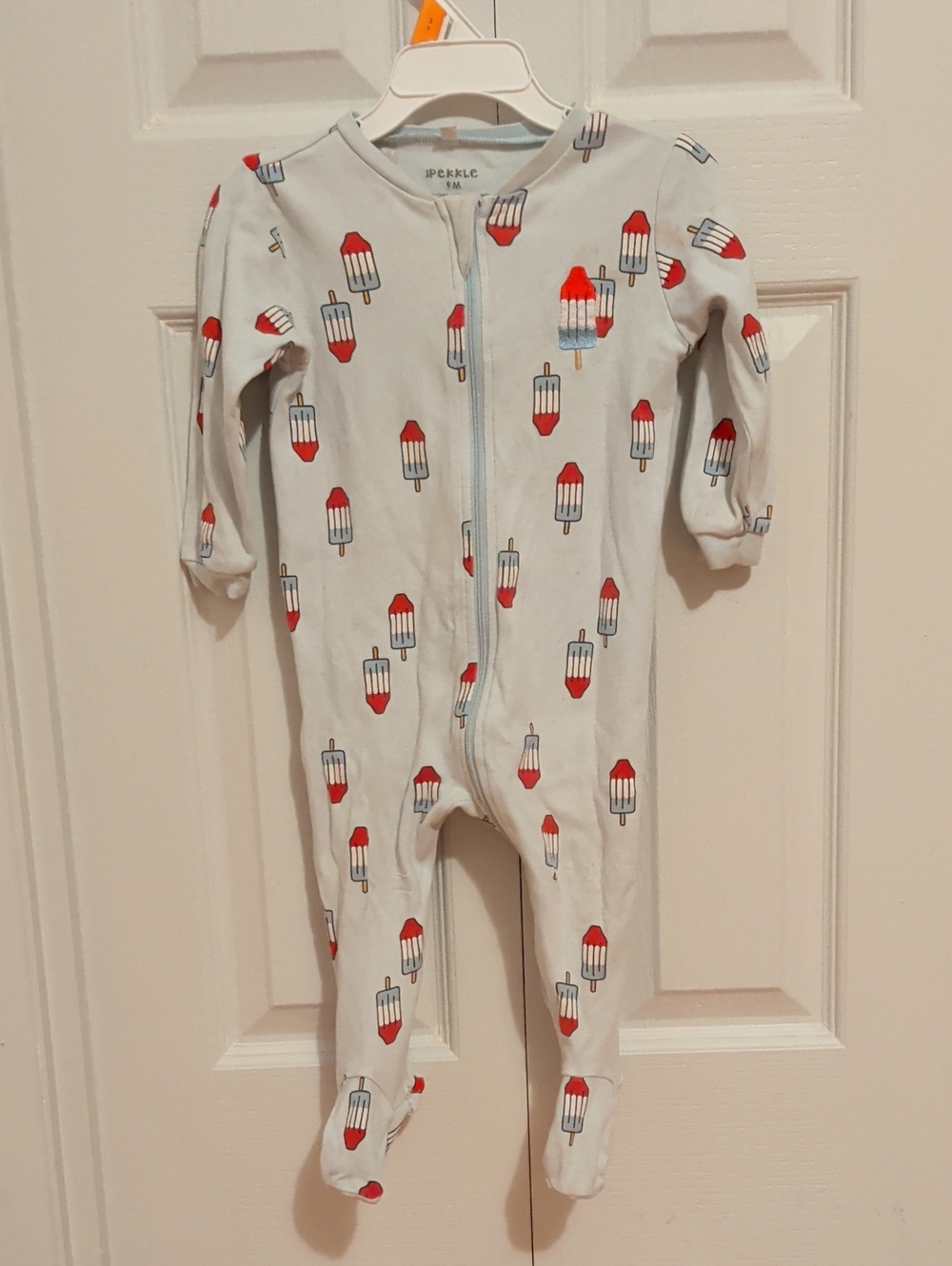 Pekkke Blue Footed Baby One-Piece with Red Popsicle Print